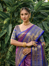 Purple Zari Worked With Royal blue Color Pure Banarasi saree